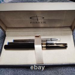 Parker Fountain Pen Black With Gold Trim. Medium Nib