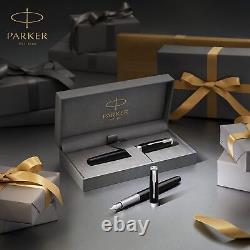 Parker Sonnet Fountain Pen Black Lacquer with Gold Trim Medium Nib Gift Box