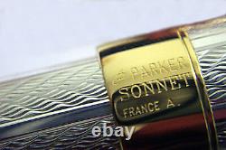 Parker Sterling Silver Sonnet Fougere Fountain Pen 18Kt Gold Med Pt New In Box