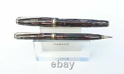 Parker Striped Duofold 1940 Vacumatic Red Black Pearl Set Speedline Restored