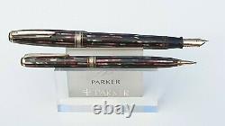 Parker Striped Duofold 1940 Vacumatic Red Black Pearl Set Speedline Restored