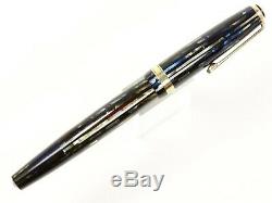 Parker Striped Duofold Fountain Pen In Blue/grey/black With Gold Nib & Trim