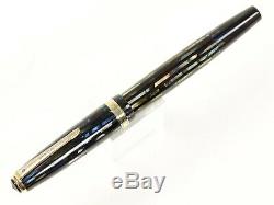 Parker Striped Duofold Fountain Pen In Blue/grey/black With Gold Nib & Trim