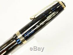 Parker Striped Duofold Fountain Pen In Blue/grey/black With Gold Nib & Trim