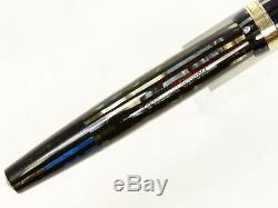 Parker Striped Duofold Fountain Pen In Blue/grey/black With Gold Nib & Trim