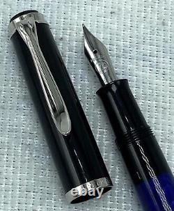 Pelikan 200 Fountain Pen Extra Fine Steel Nib Black Blue Shimmer Ready To Write