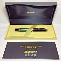 Pelikan Souveran M600M Fountain Pen Green & Black Medium Nib New In Box Product