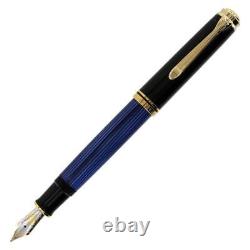 Pelikan Souveran M800 Fountain Pen Black & Blue Gold Trim Extra Fine Point