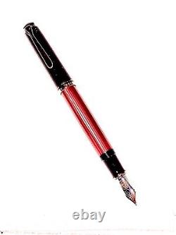 Pelikan Souveran M800 Fountain Pen Black-Red 18C- 750F MEDIUM NIB WithBOX-PAPERS