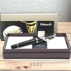 Pelikan Souveran M805 Black & Silver 18C Fountain Pen M Nib With Box NEW