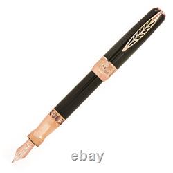 Pineider LGB Rocco Fountain Pen, Black/Rose Gold Trim, Made in Italy