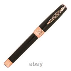 Pineider LGB Rocco Fountain Pen, Black/Rose Gold Trim, Made in Italy