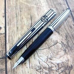 Platinum 18kwg Nibf Stripe Fountain Pen Silver Vintage Japan Made