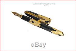 Precious Cartier Dandy Le 1847 Gold Foils Black Lacquer Fountain Pen