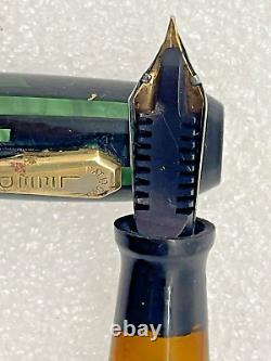 Rare Leeds Green Black Stripe Celluloid Fountain Pen 2 Tone 14 Kt F Nib Restored