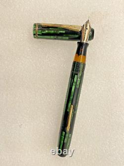 Rare Leeds Green Black Stripe Celluloid Fountain Pen 2 Tone 14 Kt F Nib Restored