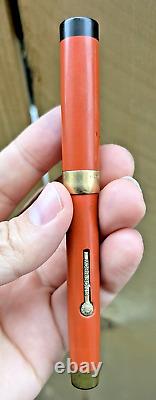 Rare Morrison Orange Flat Top 18k Gold Band Oversize Lever 14k Nib Fountain Pen