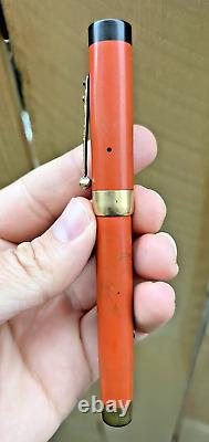 Rare Morrison Orange Flat Top 18k Gold Band Oversize Lever 14k Nib Fountain Pen