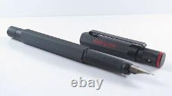 Rotring 600 Newton Fountain Pen Black Hexagonal Knurled In Box M Pt