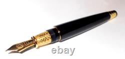 SIGNUM Python Cap Black Barrel Gold Trim 18K GOLD M Nib Fountain Pen, Unused