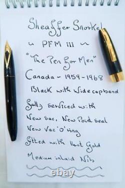 Sheaffer Snorkel Pfm III O/size Fountain Pen Black C1960 F/restored With Case