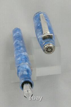 Signum De Divina Doric Marble Blue & Silver Fountain Pen 18kt Nib New In Box