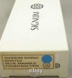 Signum De Divina Doric Marble Blue & Silver Fountain Pen 18kt Nib New In Box