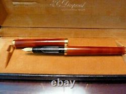 St Dupont Fountain Pen Tortoise Lacque De Chine 18k Nib In Original Box