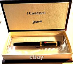 Stipula''i Castoni'' Rubino Black Celluloid Roller Ball Pen. Gold Clip &trim