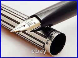 Tested Platinum 18K Fine Nib silver & black stripe Fountain Pen withbox