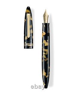 Tibaldi Bononia Fountain Pen, Black & Gold, 18K Gold Plated Trim, Made In Italy