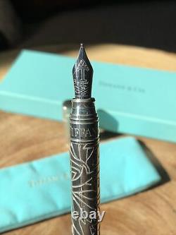 Tiffany & Co. Sterling Silver Etched Fountain Pen With Pouch And Box RARE