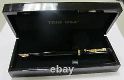 Trio USA Fountain Pen Cumlaude Black 18K Gold Trim Med. Pt New In Box