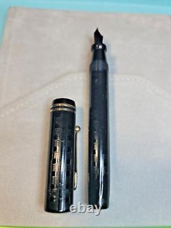 VTG Oversize Eclipse Black Chased Flat Top Fountain Pen 14k nib, MUST SEE PICs