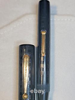 VTG Oversize Eclipse Black Chased Flat Top Fountain Pen 14k nib, MUST SEE PICs