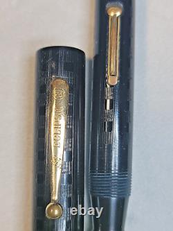 VTG Oversize Eclipse Black Chased Flat Top Fountain Pen 14k nib, MUST SEE PICs