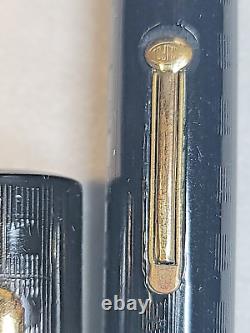 VTG Oversize Eclipse Black Chased Flat Top Fountain Pen 14k nib, MUST SEE PICs