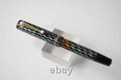 Vint Osmia Supra 66bl Blue Pearl Black Cross Striped Fountain Pen Orig Steel Nib