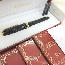 Vintage Authentic Louis Cartier Fountain Pen Godron Black Resin 18K GoldNib(New)