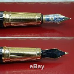 Vintage Authentic Louis Cartier Fountain Pen Godron Black Resin 18K GoldNib(New)