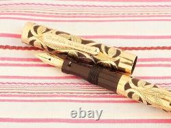 Vintage Conklin Crescent Gold Heath Filigree Etched Floral Overlay Fountain Pen