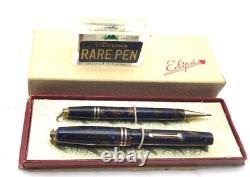 Vintage ECLIPSE Fountain Pen Pencil set Turquoise Celluloid 14K Flex F nib Minty