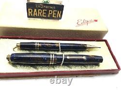 Vintage ECLIPSE Fountain Pen Pencil set Turquoise Celluloid 14K Flex F nib Minty