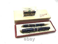 Vintage ECLIPSE Fountain Pen Pencil set Turquoise Celluloid 14K Flex F nib Minty
