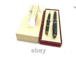 Vintage ECLIPSE Fountain Pen Pencil set Turquoise Celluloid 14K Flex F nib Minty