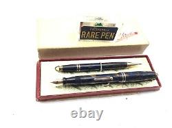 Vintage ECLIPSE Fountain Pen Pencil set Turquoise Celluloid 14K Flex F nib Minty