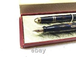 Vintage ECLIPSE Fountain Pen Pencil set Turquoise Celluloid 14K Flex F nib Minty