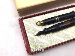 Vintage ECLIPSE Fountain Pen Pencil set Turquoise Celluloid 14K Flex F nib Minty