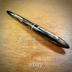 Vintage Fountain Pen, Sheaffer Black Brown Stripe, 14k Gold Nib, Fine, Working