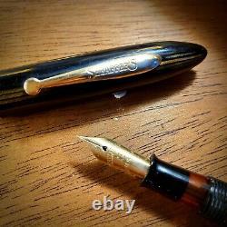 Vintage Fountain Pen, Sheaffer Black Brown Stripe, 14k Gold Nib, Fine, Working